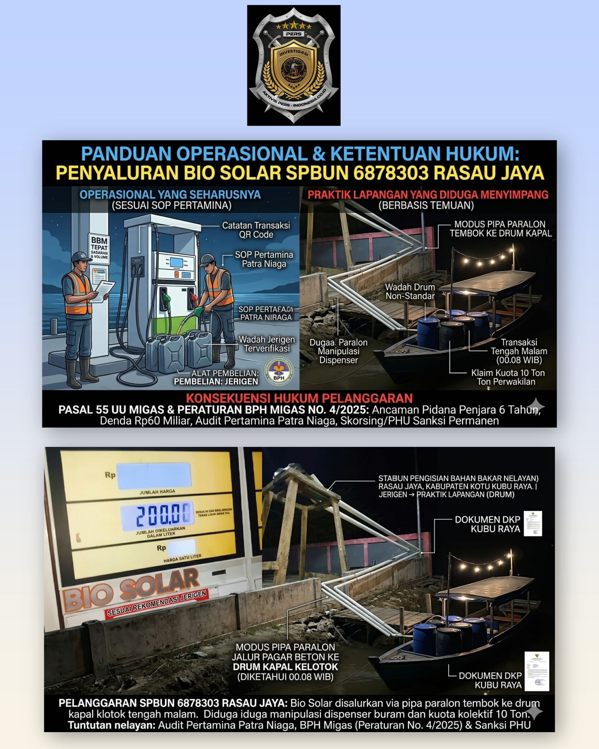 Dugaan Solar Bersubsidi ILEGAL Dialirkan Lewat Paralon Pipa Sampai Ke Dalam Drum Kapal Di SPBUN 6878303 Rasau Jaya, Sales Area Manager Pertamina Kubu Raya Kalimantan Barat, APH & BPH Migas Jangan Menutup Mata Dengan Kasus Ini